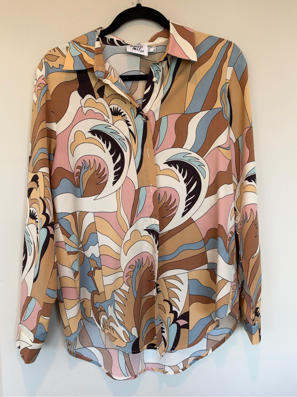 Princess Polly Multicolor Retro Wave Silk Button-Down Shirt